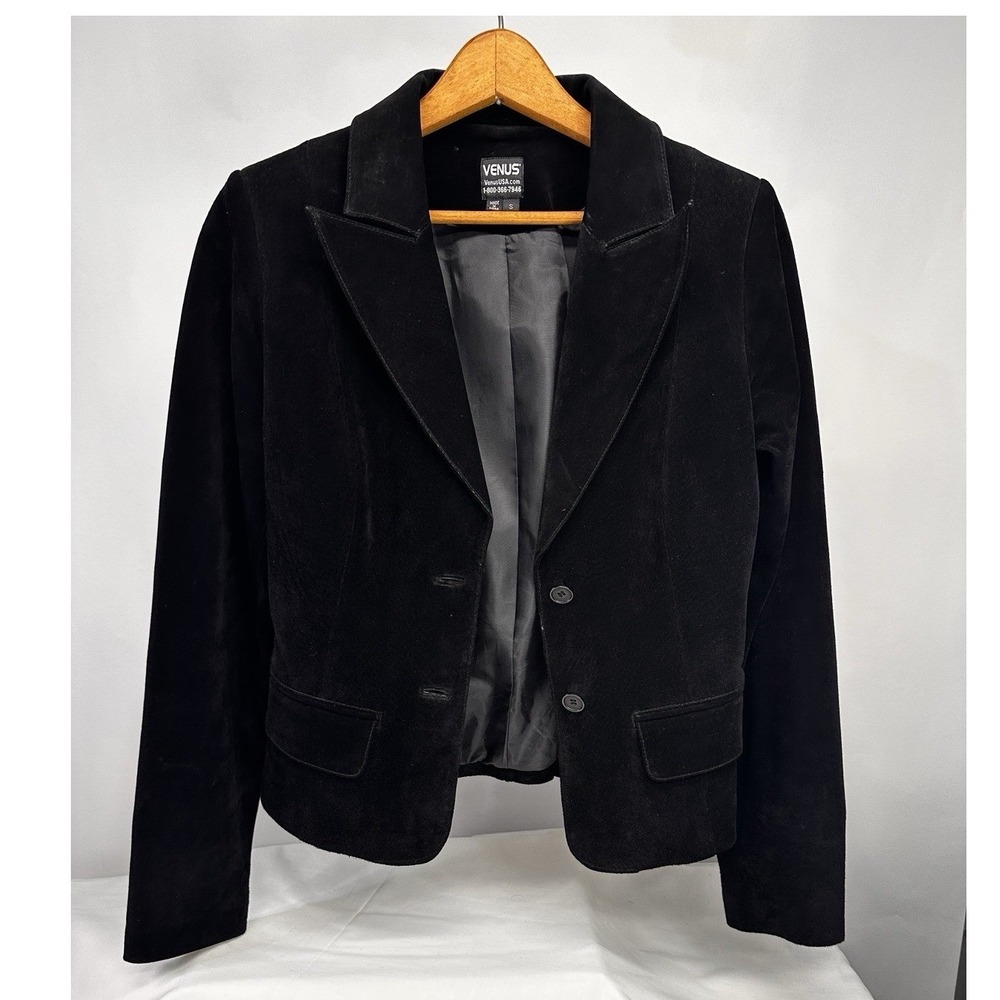 VenusUSA Womens Sz Small Black Short Leather Tailored Suede Jacket Vintage